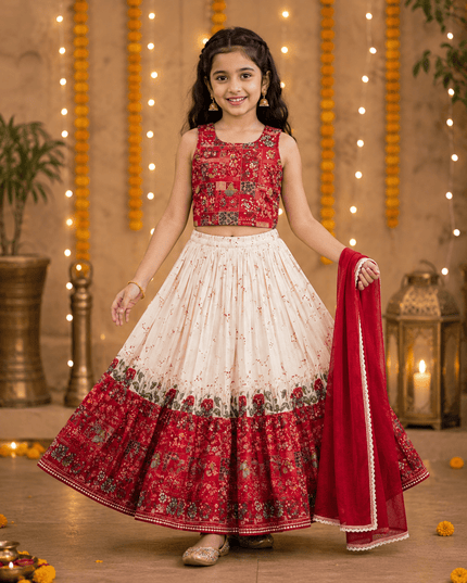 Girls Kediya Style Lehenga Choli Set – Fully Stitched - Rosepetals Luxe