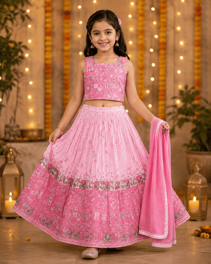 Girls Kediya Style Lehenga Choli Set – Fully Stitched - Rosepetals Luxe