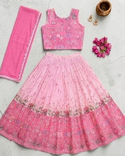 Girls Kediya Style Lehenga Choli Set – Fully Stitched - Rosepetals Luxe