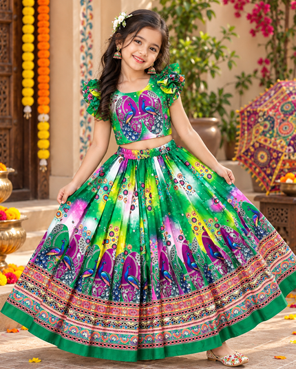 Girls Kediya Style Printed Cotton Lehenga Choli Set - Rosepetals Luxe