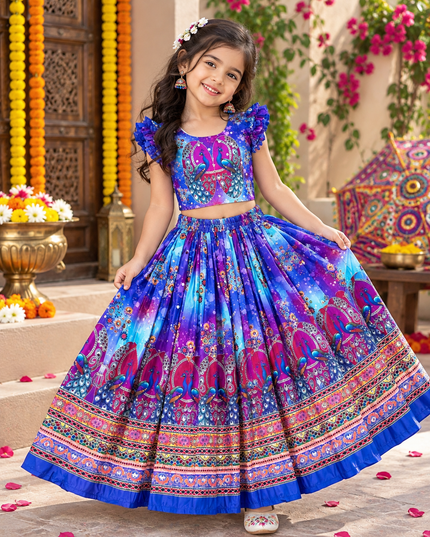 Girls Kediya Style Printed Cotton Lehenga Choli Set - Rosepetals Luxe