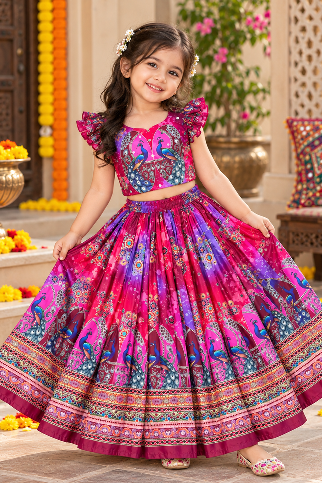 Girls Kediya Style Printed Cotton Lehenga Choli Set - Rosepetals Luxe