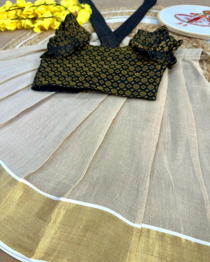 Girls Kerala Tissue Silk Lehenga Choli | Onam & Festive Wear | Zari Work - Rosepetals Luxe