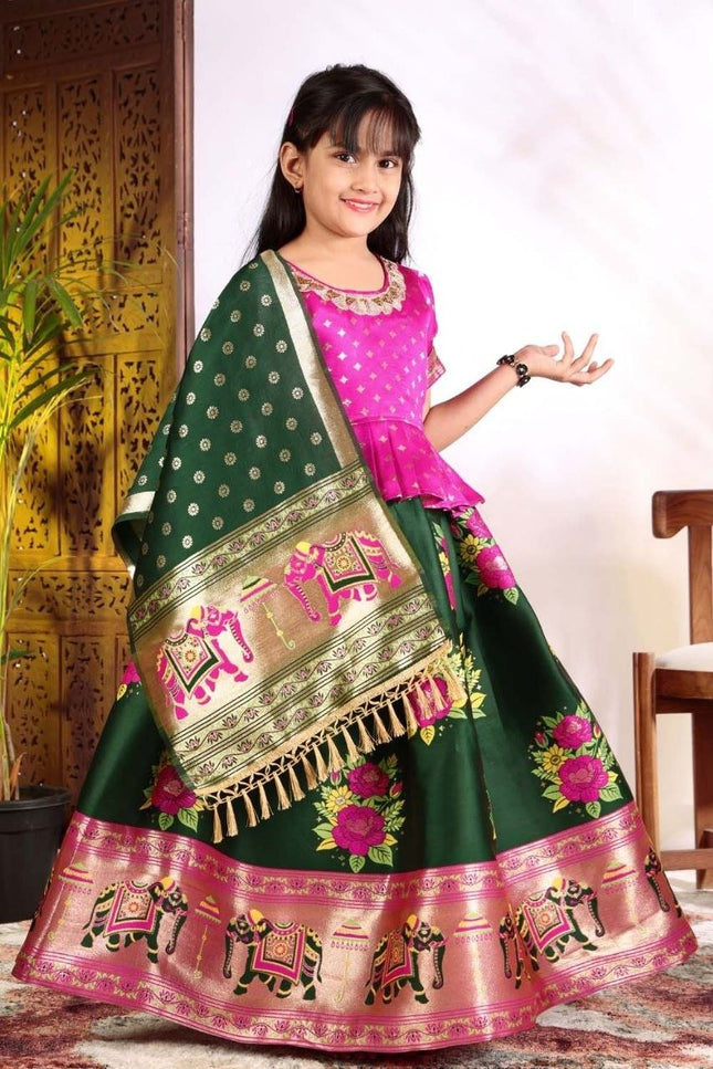 Girls Patola Style Lehenga Choli | Jacquard Kids Festive Wear | Sizes 20–36 - Rosepetals Luxe