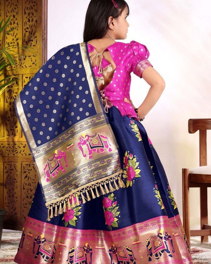 Girls Patola Style Lehenga Choli | Jacquard Kids Festive Wear | Sizes 20–36 - Rosepetals Luxe