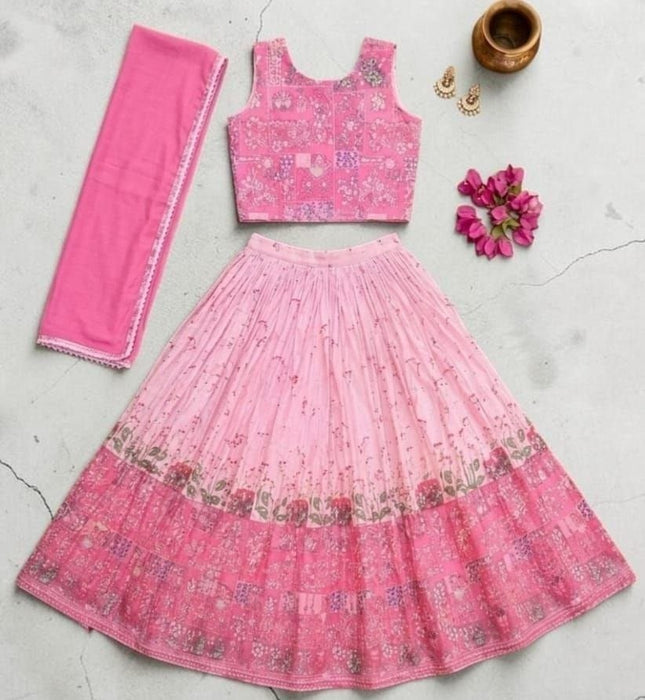 Girls Printed Chinon Silk Lehenga Set with Twill Blouse - Rosepetals Luxe