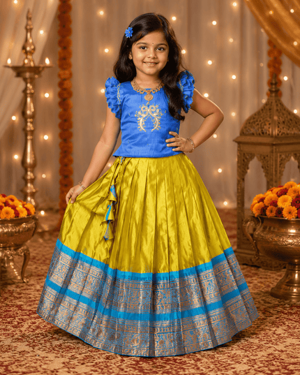Girls Pure Silk Zari Lehenga Choli | Heavy Handwork | Kids Festive Wear - Rosepetals Luxe