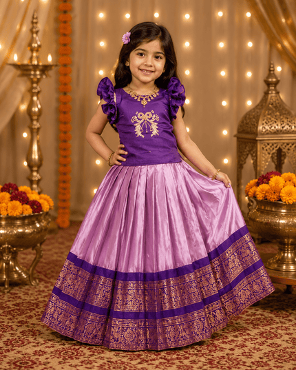 Girls Pure Silk Zari Lehenga Choli | Heavy Handwork | Kids Festive Wear - Rosepetals Luxe
