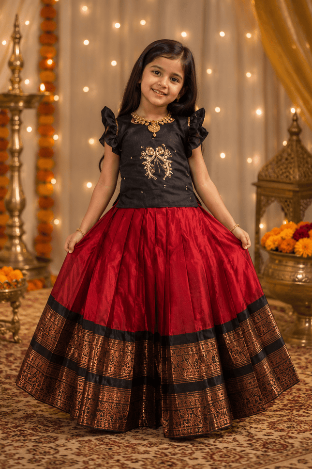 Girls Pure Silk Zari Lehenga Choli | Heavy Handwork | Kids Festive Wear - Rosepetals Luxe
