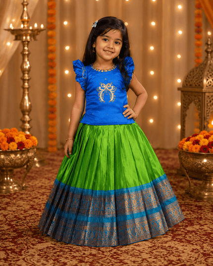 Girls Pure Silk Zari Lehenga Choli | Heavy Handwork | Kids Festive Wear - Rosepetals Luxe