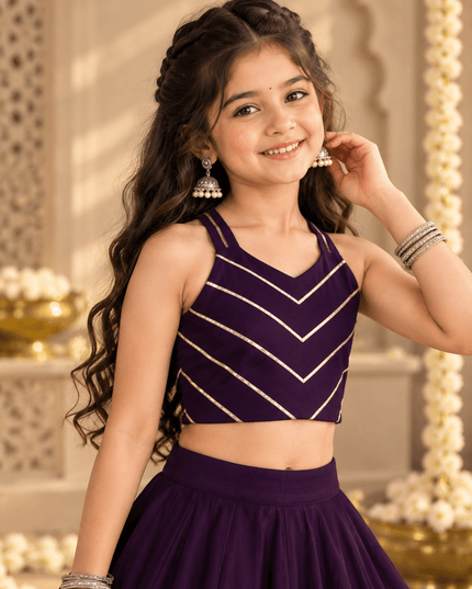 Girls' Purple Mirror-Work Navratri Chaniya Choli - Rosepetals Luxe
