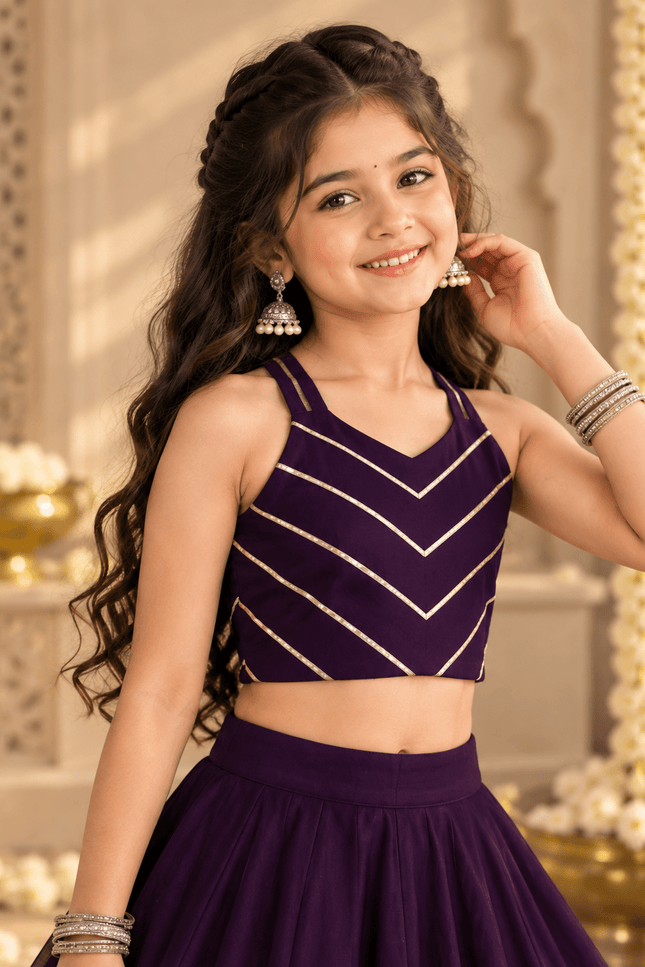 Girls' Purple Mirror-Work Navratri Chaniya Choli - Rosepetals Luxe