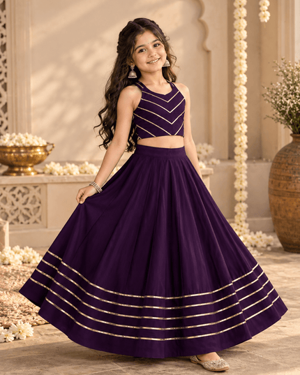 Girls' Purple Mirror-Work Navratri Chaniya Choli - Rosepetals Luxe