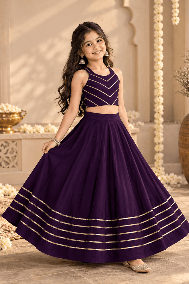 Girls' Purple Mirror-Work Navratri Chaniya Choli - Rosepetals Luxe