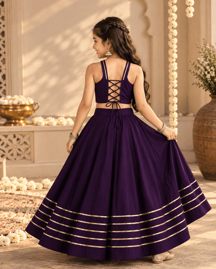 Girls' Purple Mirror-Work Navratri Chaniya Choli - Rosepetals Luxe
