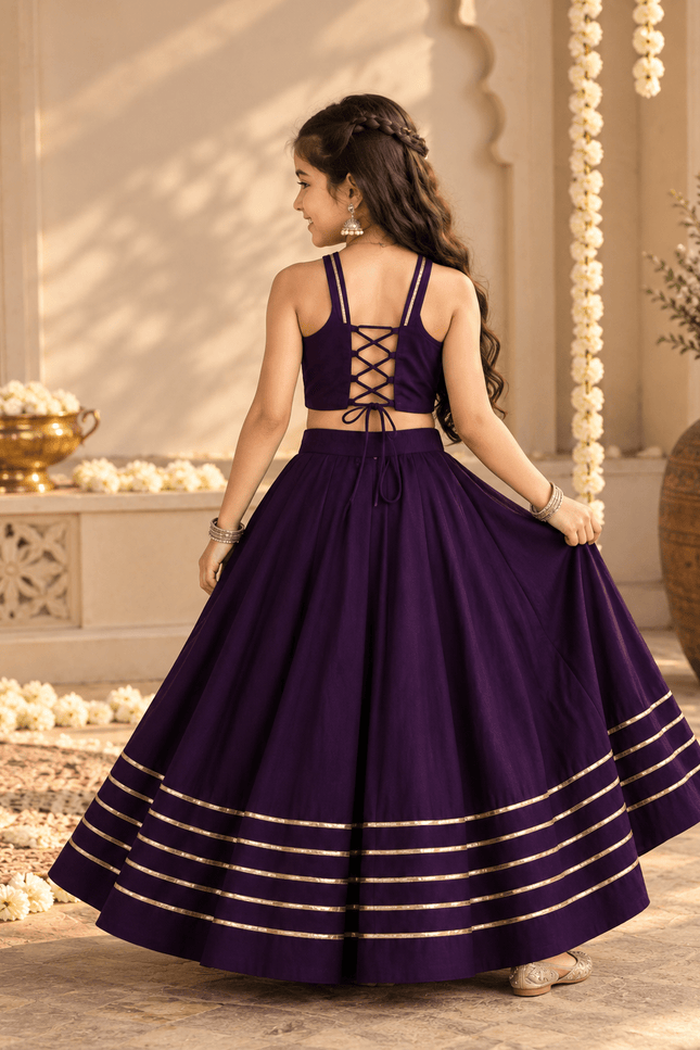 Girls' Purple Mirror-Work Navratri Chaniya Choli - Rosepetals Luxe