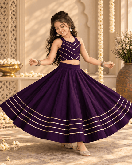 Girls' Purple Mirror-Work Navratri Chaniya Choli - Rosepetals Luxe