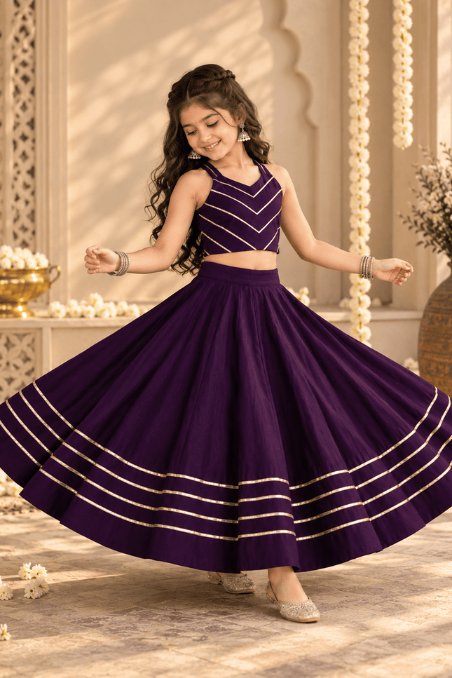 Girls' Purple Mirror-Work Navratri Chaniya Choli - Rosepetals Luxe