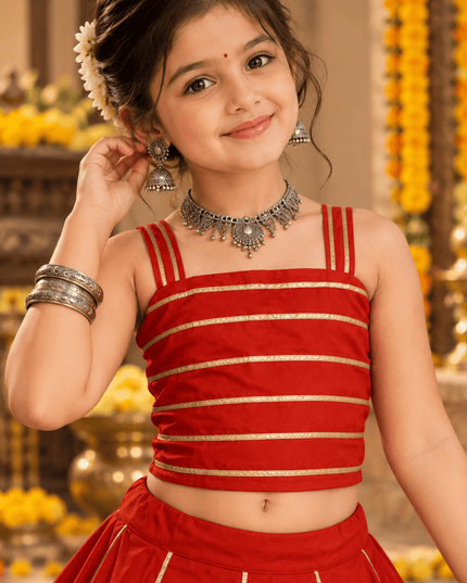 Girls' Red Mirror-Work Chaniya Choli - Rosepetals Luxe
