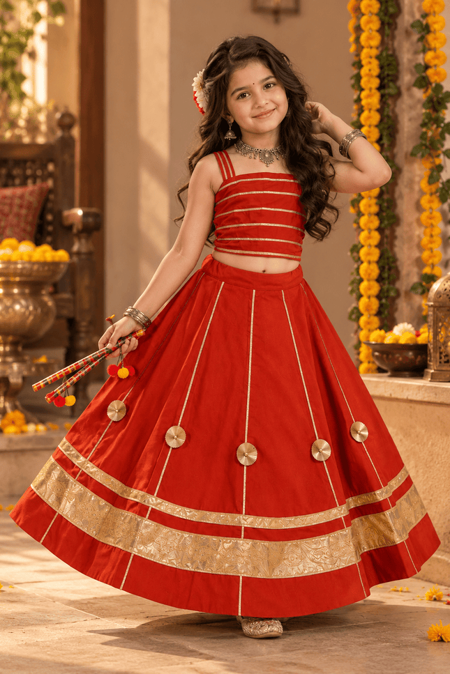 Girls' Red Mirror-Work Chaniya Choli - Rosepetals Luxe