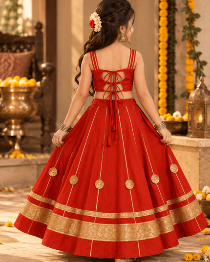 Girls' Red Mirror-Work Chaniya Choli - Rosepetals Luxe