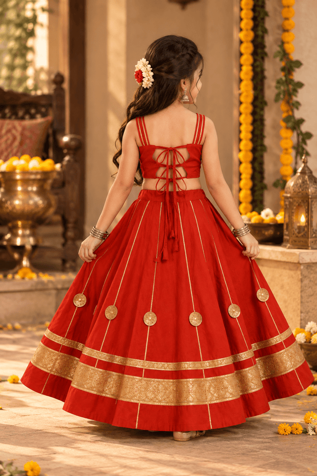 Girls' Red Mirror-Work Chaniya Choli - Rosepetals Luxe