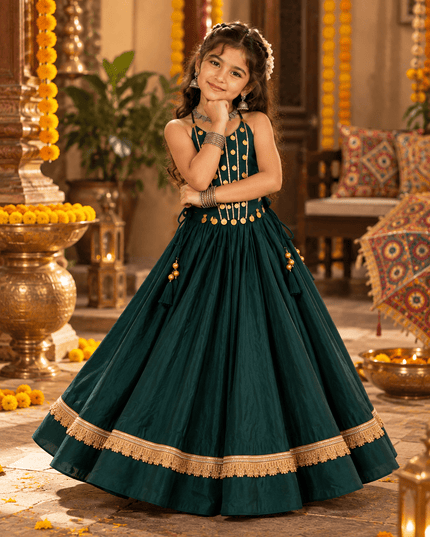Girls' Roman Silk Mirror-Work Navratri Chaniya Choli - Rosepetals Luxe