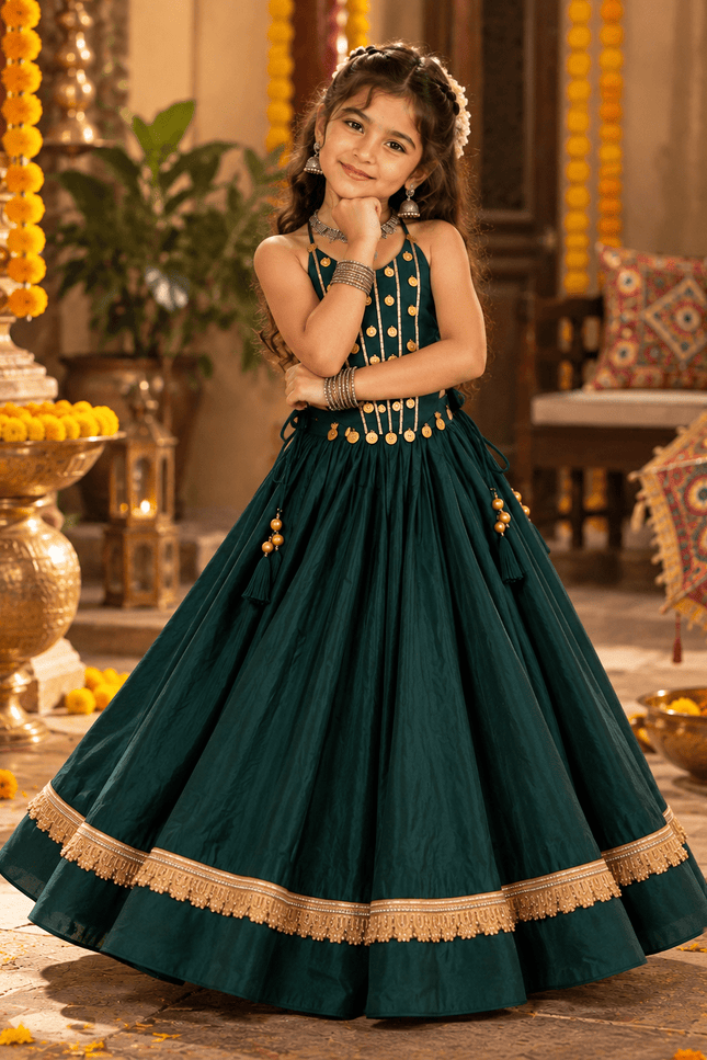 Girls' Roman Silk Mirror-Work Navratri Chaniya Choli - Rosepetals Luxe