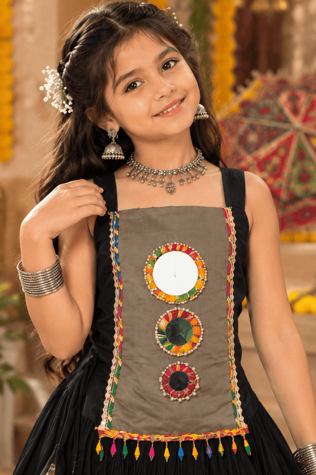 Girls' Roman Silk Mirror-Work Navratri Chaniya Choli - Rosepetals Luxe