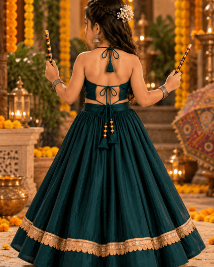 Girls' Roman Silk Mirror-Work Navratri Chaniya Choli - Rosepetals Luxe