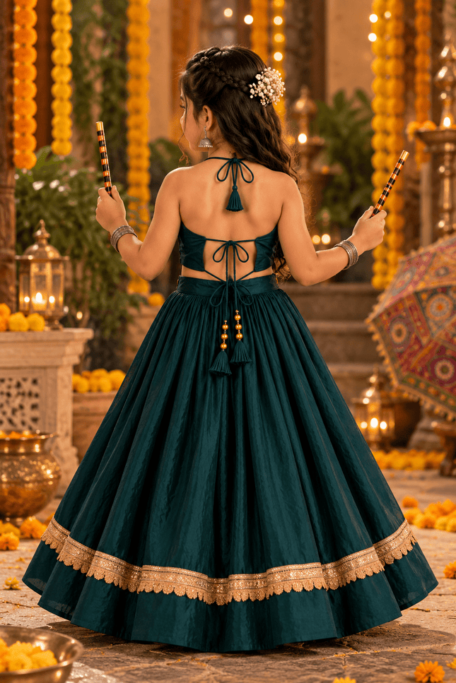 Girls' Roman Silk Mirror-Work Navratri Chaniya Choli - Rosepetals Luxe