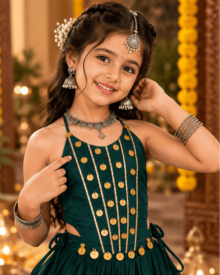 Girls' Roman Silk Mirror-Work Navratri Chaniya Choli - Rosepetals Luxe