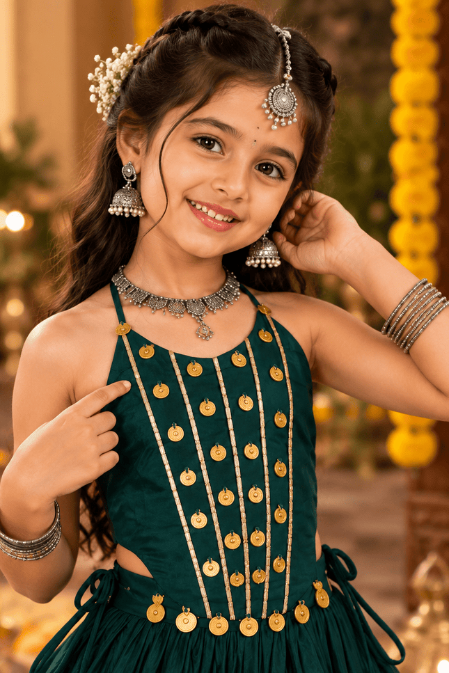 Girls' Roman Silk Mirror-Work Navratri Chaniya Choli - Rosepetals Luxe