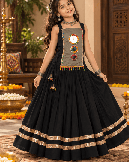 Girls' Roman Silk Mirror-Work Navratri Chaniya Choli - Rosepetals Luxe