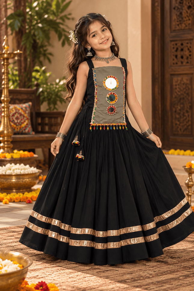 Girls' Roman Silk Mirror-Work Navratri Chaniya Choli - Rosepetals Luxe