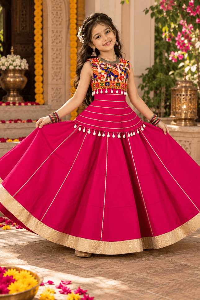 Girls' Roman Silk Mirror-Work Navratri Chaniya Choli - Rosepetals Luxe