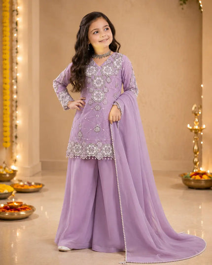 Girls Sequin Embroidery Party Wear Set – Top, Palazzo & Dupatta | Festive Ethnic Wear for Girls - Rosepetals Luxe