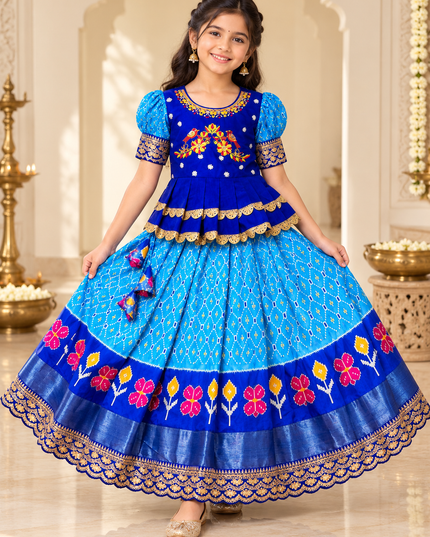 Girls’ Silk Lehenga Choli with Maggam Embroidery - Rosepetals Luxe