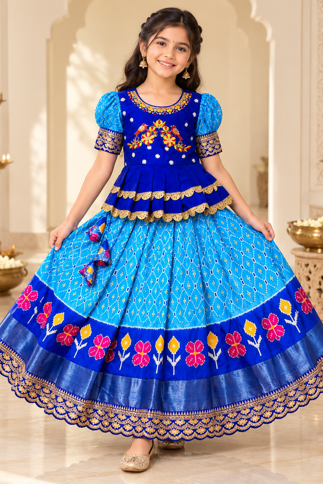 Girls’ Silk Lehenga Choli with Maggam Embroidery - Rosepetals Luxe