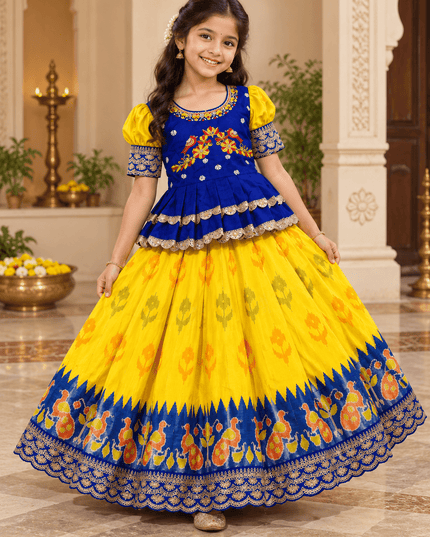 Girls’ Silk Lehenga Choli with Maggam Embroidery - Rosepetals Luxe