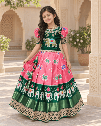 Girls’ Silk Lehenga Choli with Maggam Embroidery - Rosepetals Luxe