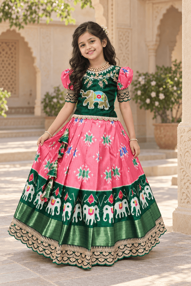 Girls’ Silk Lehenga Choli with Maggam Embroidery - Rosepetals Luxe