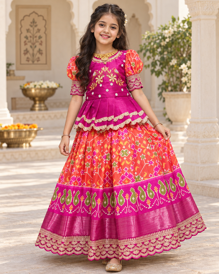 Girls’ Silk Lehenga Choli with Maggam Embroidery - Rosepetals Luxe