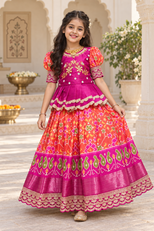 Girls’ Silk Lehenga Choli with Maggam Embroidery - Rosepetals Luxe