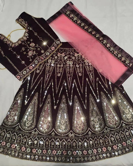 Girls Velvet Lehenga Choli Set | Zari & Sequin Embroidery | Festive Ethnic Wear for Kids - Rosepetals Luxe