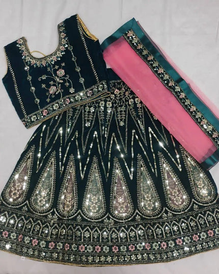 Girls Velvet Lehenga Choli Set | Zari & Sequin Embroidery | Festive Ethnic Wear for Kids - Rosepetals Luxe