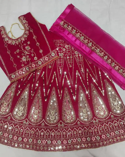 Girls Velvet Lehenga Choli Set | Zari & Sequin Embroidery | Festive Ethnic Wear for Kids - Rosepetals Luxe