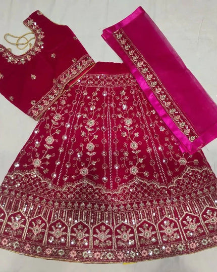 Girls Velvet Lehenga Choli Set | Zari & Sequin Embroidery | Festive Ethnic Wear for Kids - Rosepetals Luxe