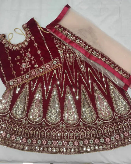 Girls Velvet Lehenga Choli Set | Zari & Sequin Embroidery | Festive Ethnic Wear for Kids - Rosepetals Luxe