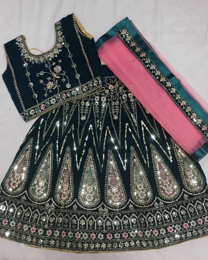 Girls Velvet Lehenga Choli Set | Zari & Sequin Embroidery | Festive Ethnic Wear for Kids - Rosepetals Luxe